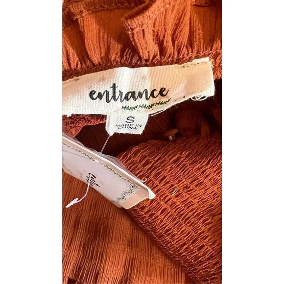 Entrance Womens Small Cinnamon Orange Fit Flare Maxi Ruffle Dress Balloon Sleeve - Picture 7 of 13